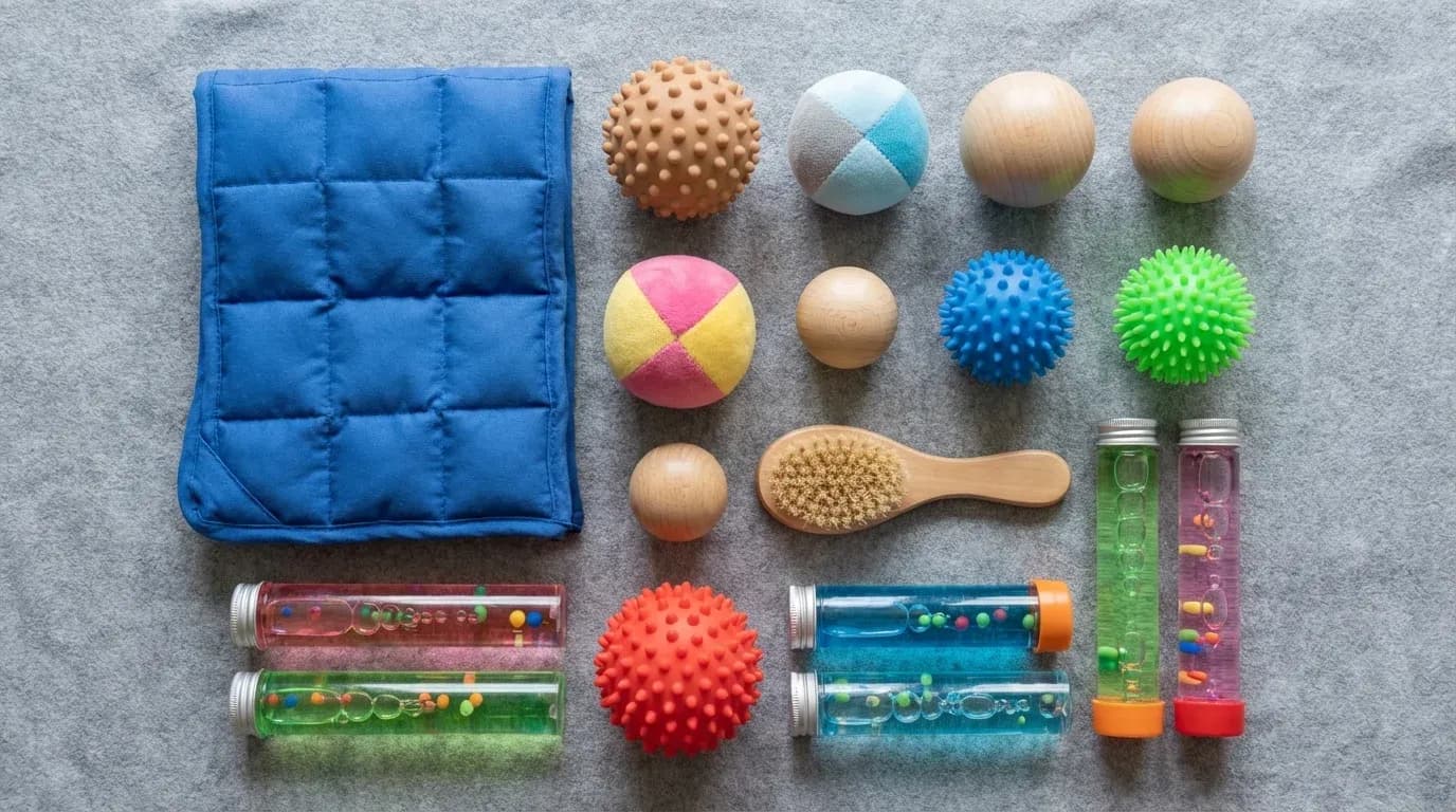 Collection of therapeutic sensory toys used for sensory regulation and processing support