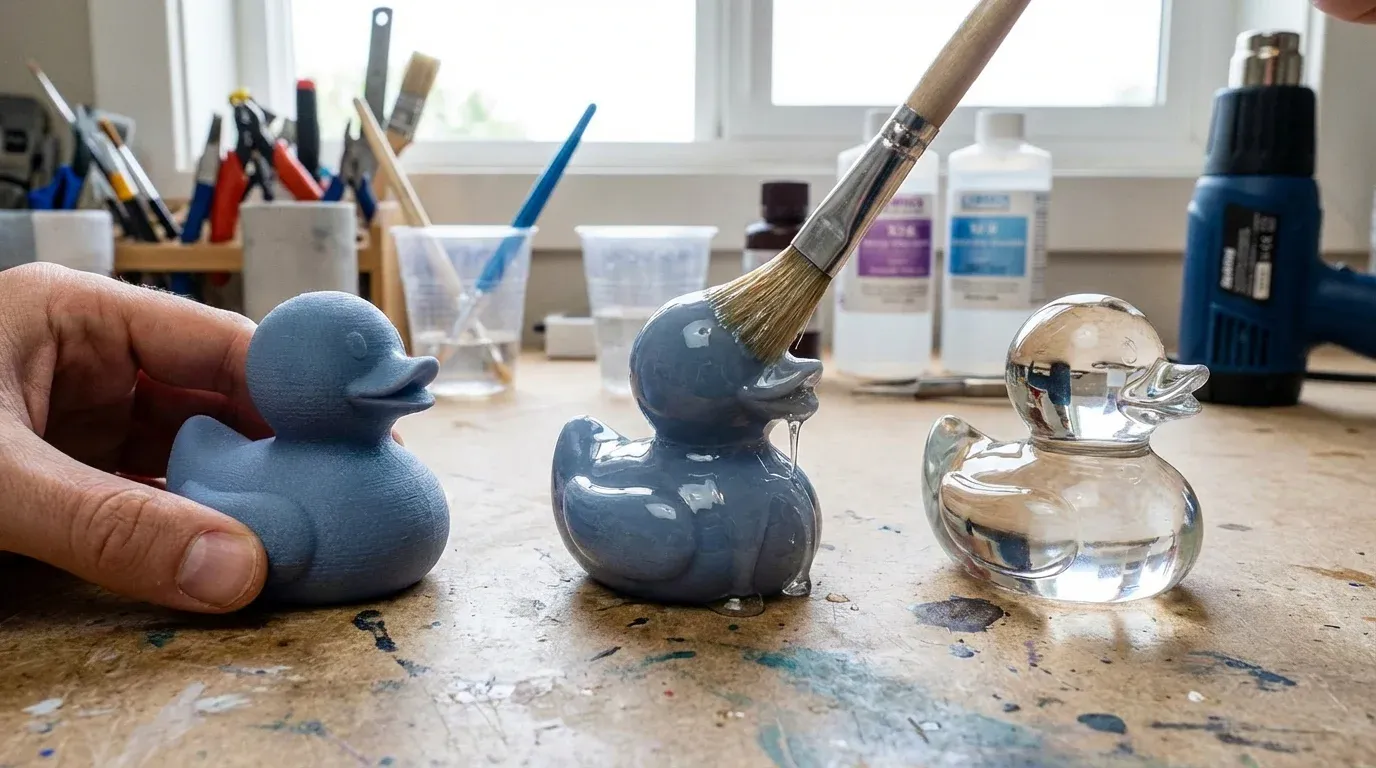 Process of applying epoxy resin coating to seal a 3D printed toy for water safety