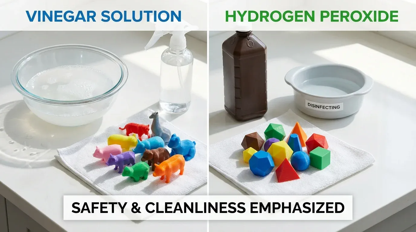 Safe cleaning solutions for 3D printed toys - vinegar solution and hydrogen peroxide
